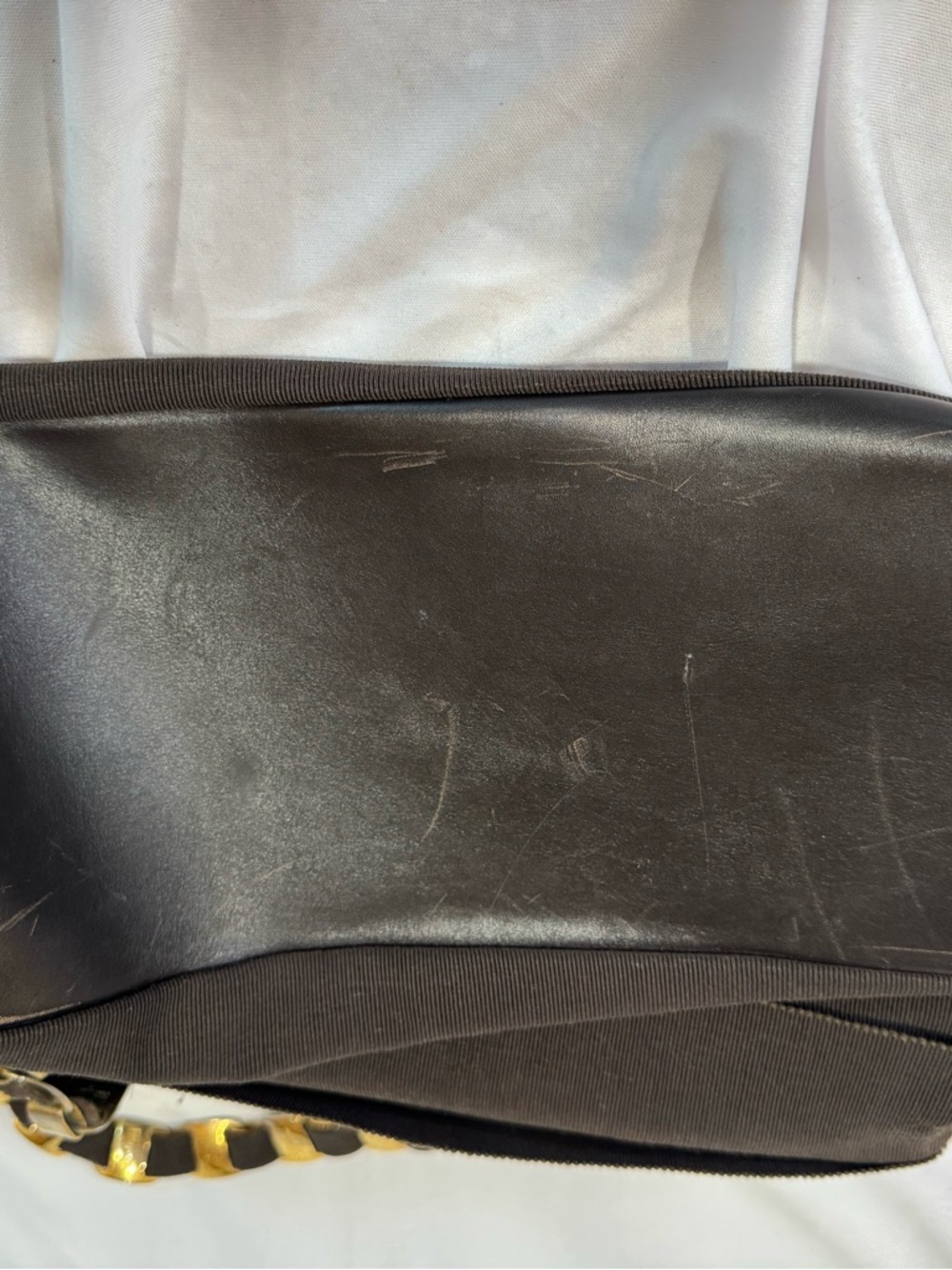 Tiered Brown Grosgain Ribbon Shoulder Bag with gold Chain links- AU-21 Series - Picture 10 of 10
